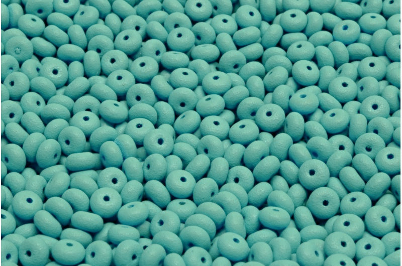 Rondelle Druck Beads, White Opal Bright Turquoise Matte (02020-22M18), Glass, Czech Republic