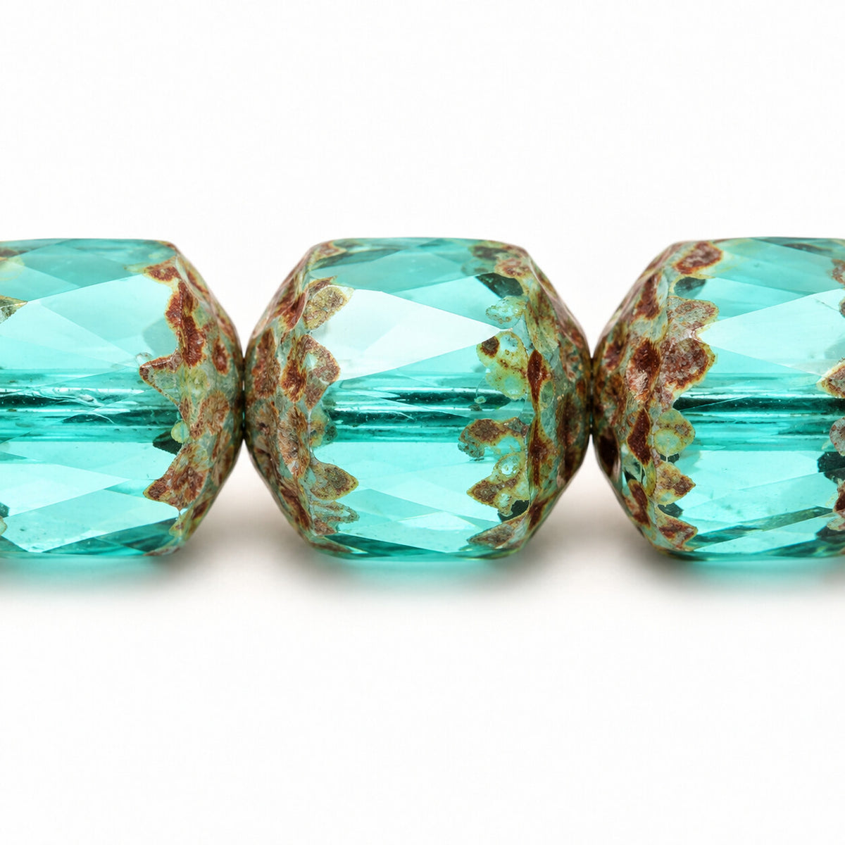 Cathedral Faceted Fire Polished Beads, Transparent Aqua Stain Strong (60110-86805), Glass, Czech Republic