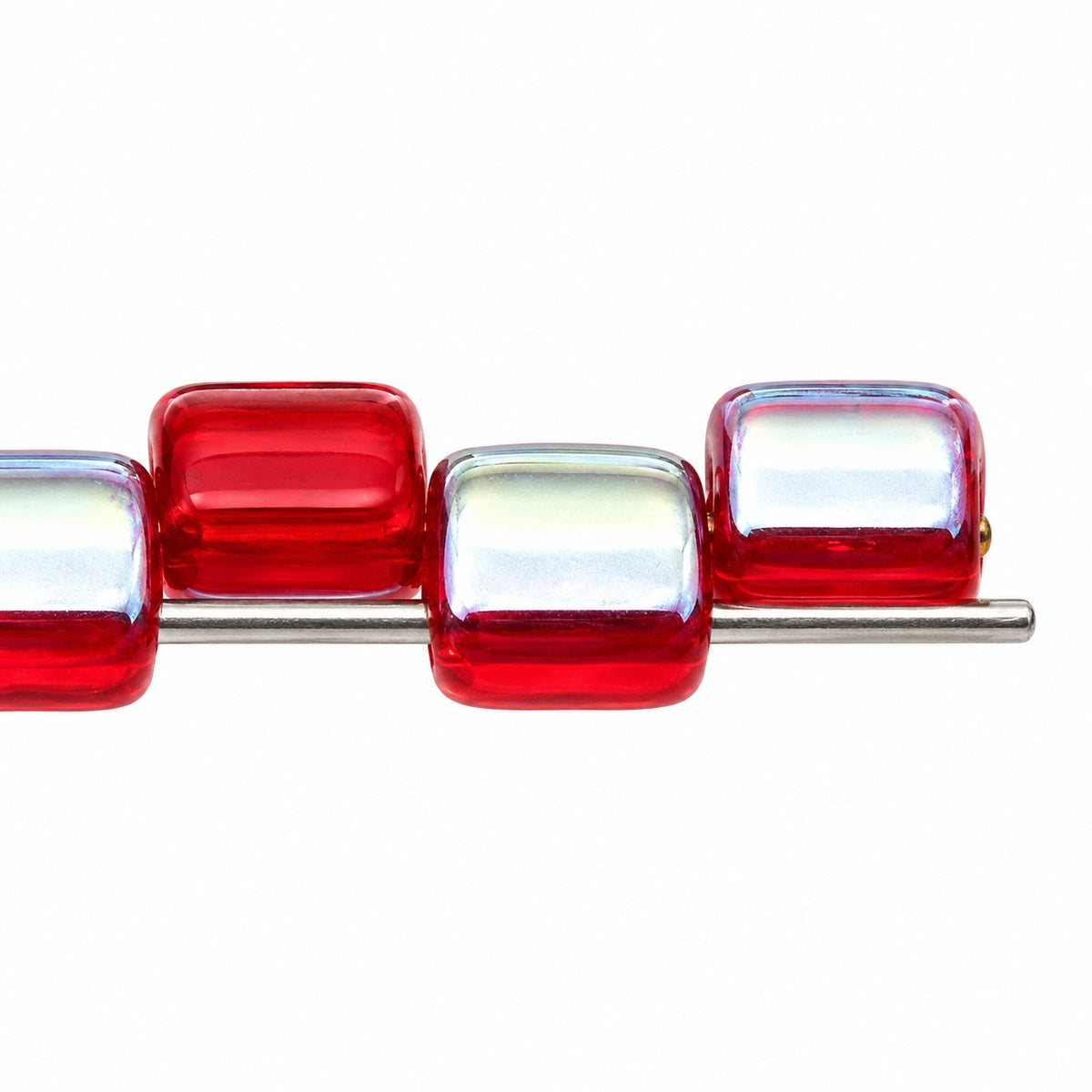 2-Hole Square Beads, Ruby Red Ab (90080-28701), Glass, Czech Republic