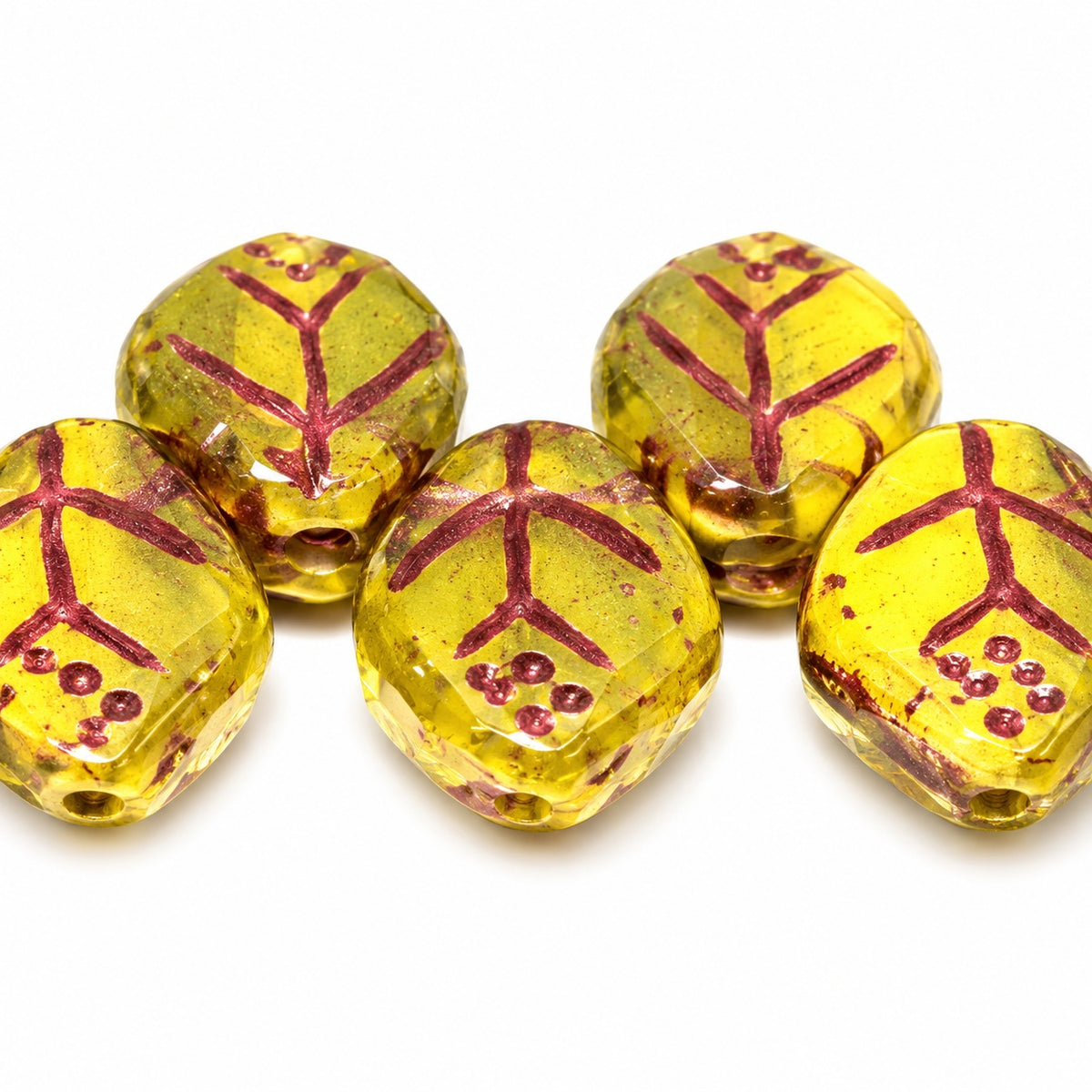 Small Leaf Pressed Beads, X2822 Red Lined (x2822-54314), Glass, Czech Republic