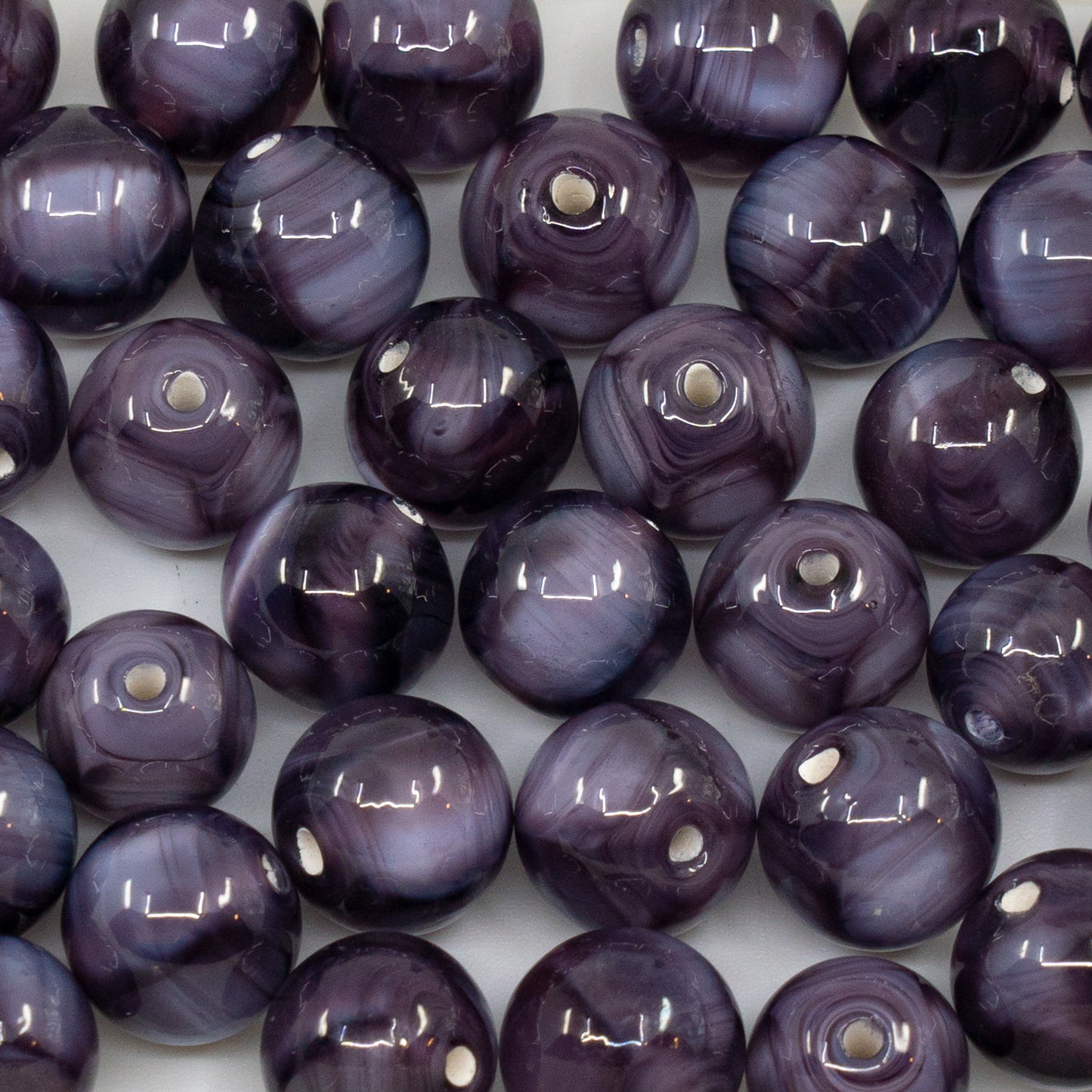 アウトレット ランプワーク ラウンドビーズ 1個 10x10mm シルクパープル(silk-purple)ガラス チェコ製
