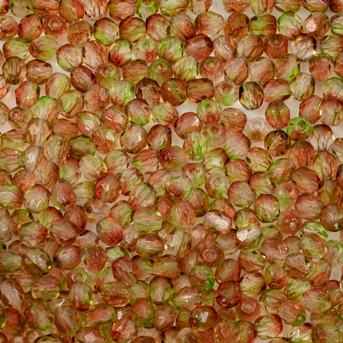 OUTLET 10 克刻面圆形火抛光珠,4 x 4 毫米,橙绿色水晶(00030-橙绿色),玻璃,捷克共和国