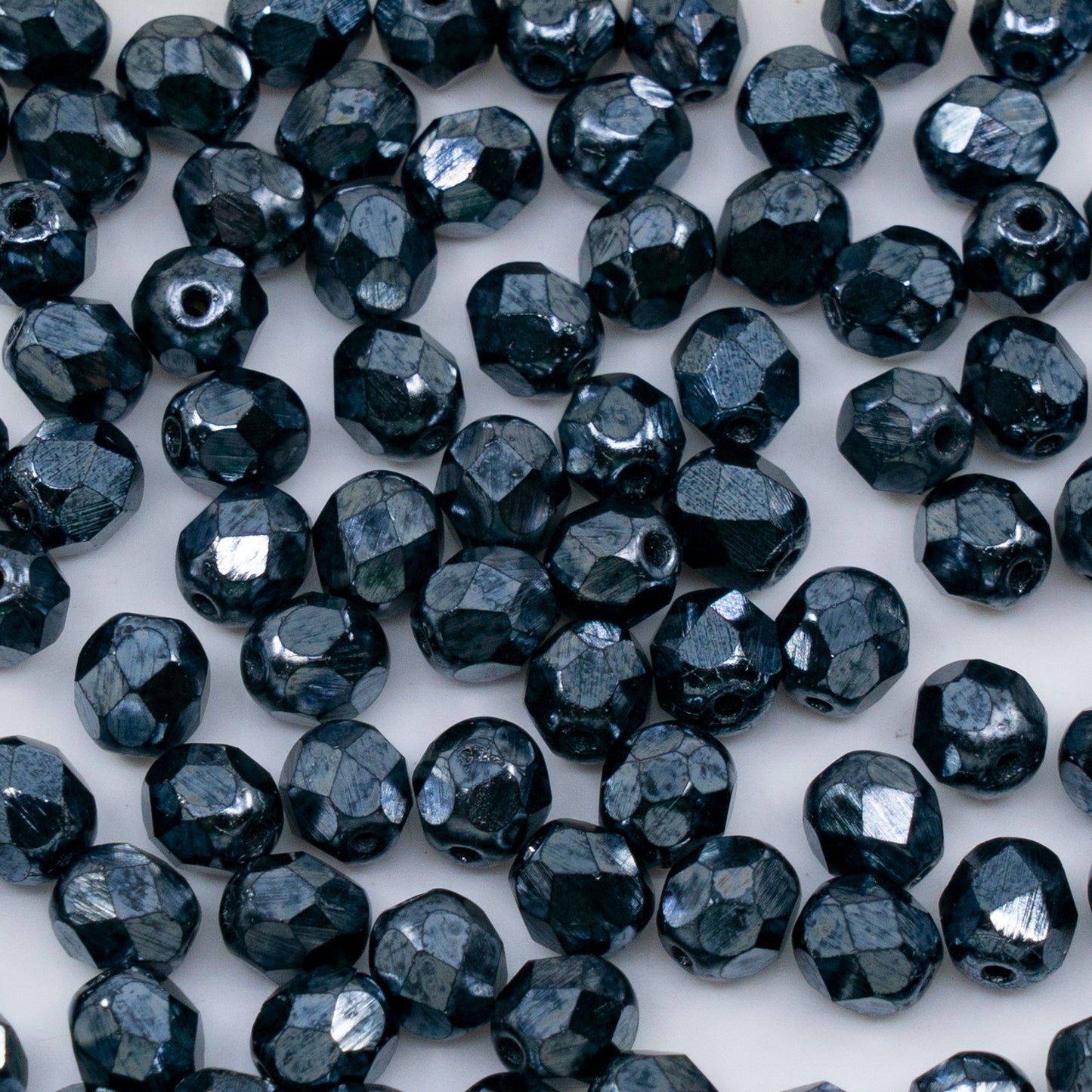 OUTLET 250g/50g Faceted Round Fire Polished Beads, 6 x 6 mm, Black Hematite (23980-14400), Glass, Czech Republic
