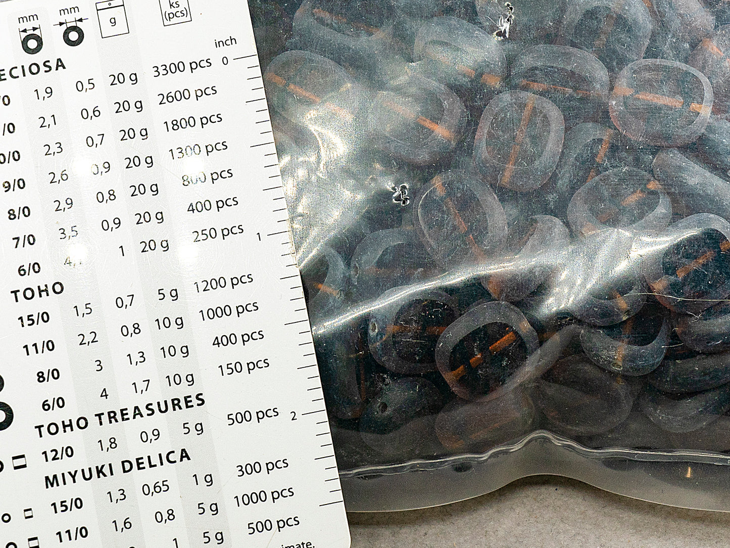 OUTLET 250g Table Cut Beads rondelle large hole, 14 x 5 mm, Orange With Brown Lines (18016), Glass, Czech Republic