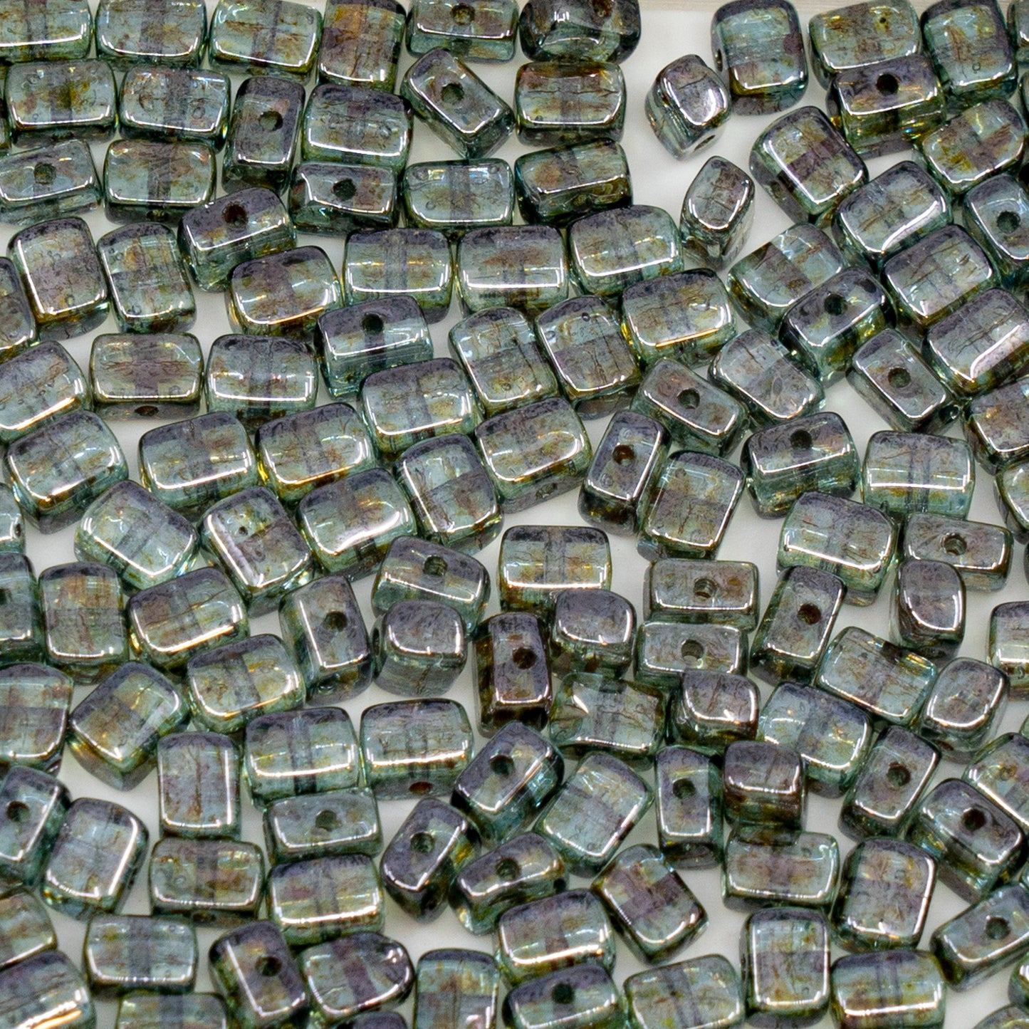 OUTLET 250g Rectangle Beads, 4 x 5 mm, Crystal Stain With Luster Blue (00030-65431), Glass, Czech Republic