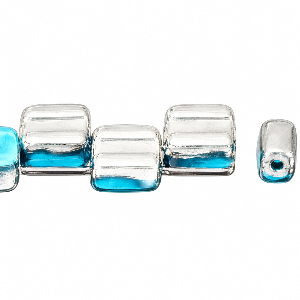 Silky 2-Hole Square Beads, Blue Matte Crystal Silver Half Coating (63050-84110-27001), Glass, Czech Republic