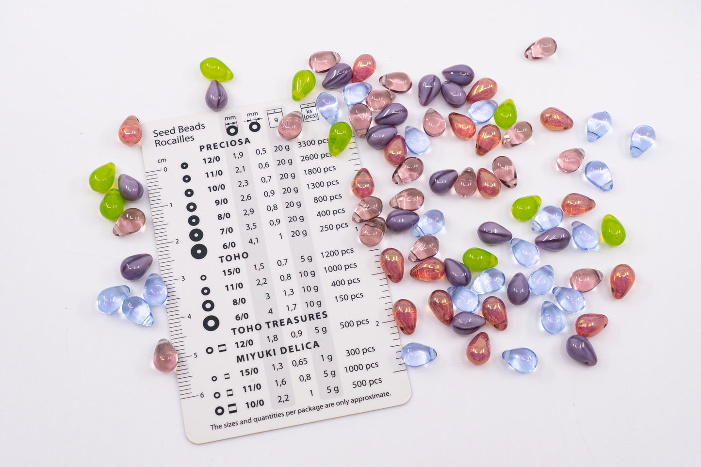 Glass Beads Mix, 6x9mm, Teardrop Opal Green Silk Dirty Lavender Violet