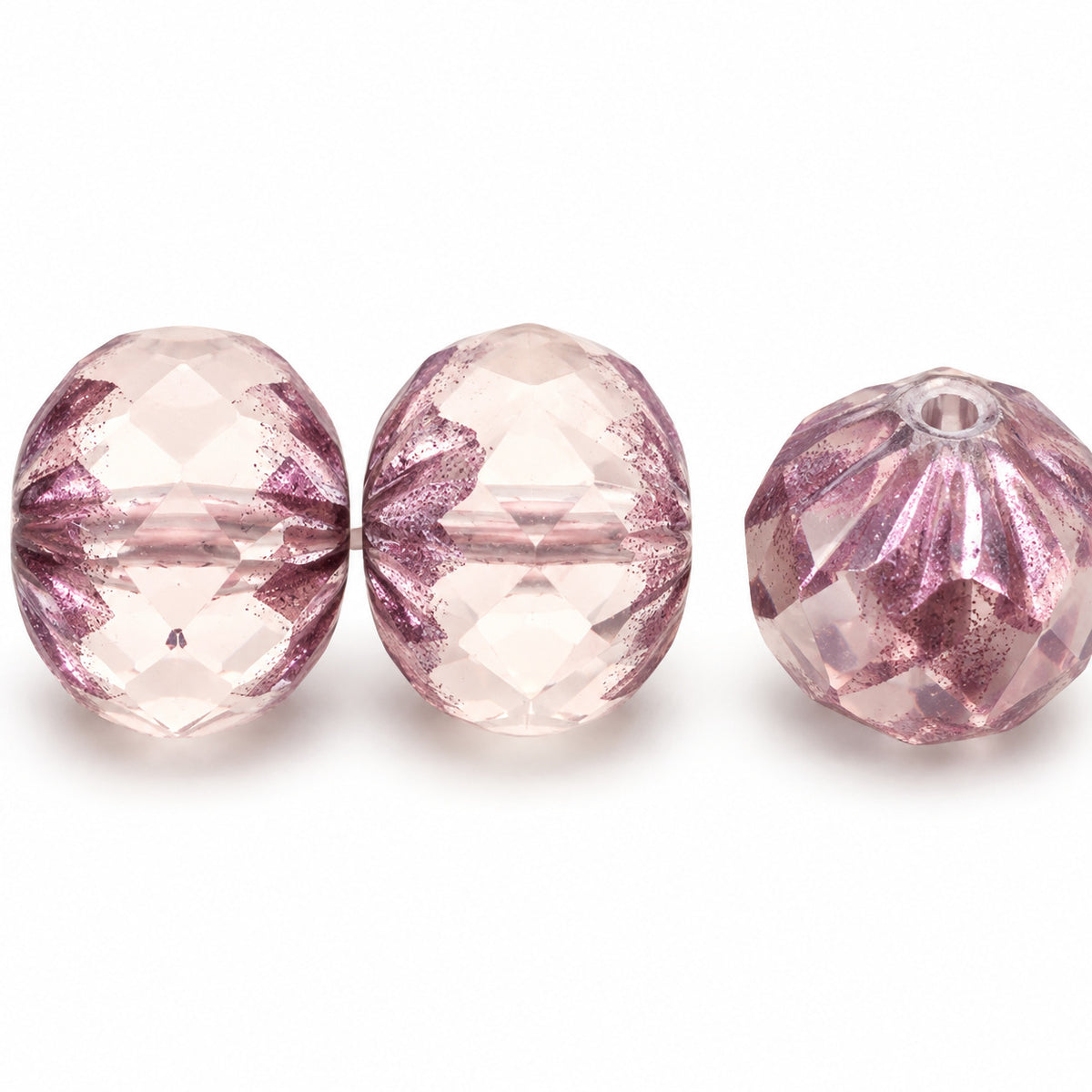 Special Cut Faceted Fire Polished Beads, Transparent Pink Matte Vega Iris (70100-84110-15781), Glass, Czech Republic