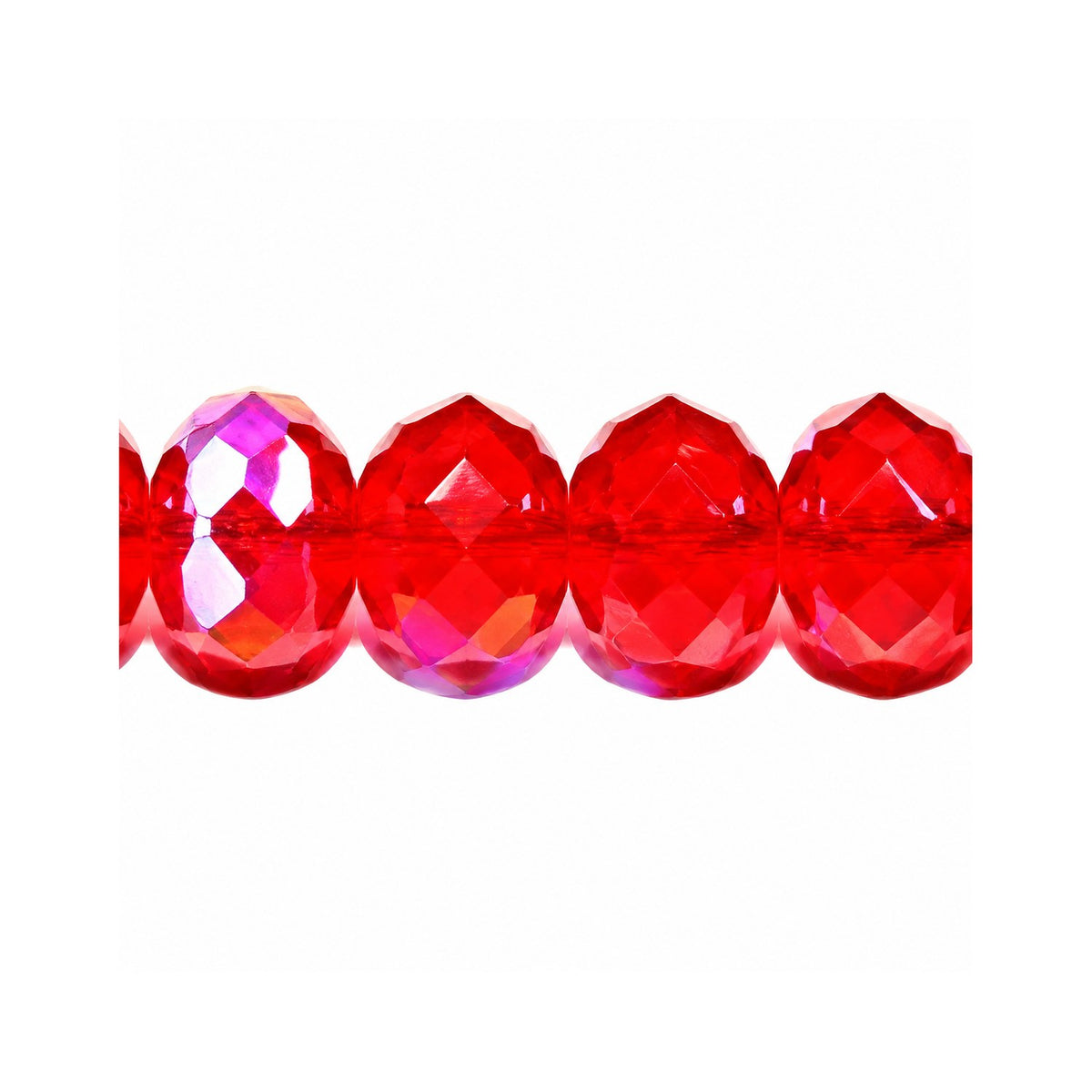 Special Cut Faceted Fire Polished Beads, Ruby Red Ab (90080-28701), Glass, Czech Republic