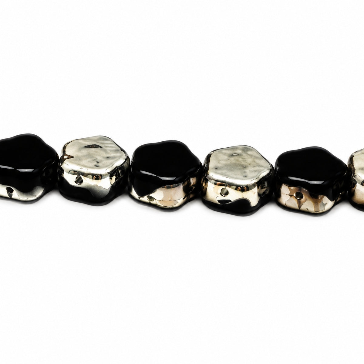 Sunset Flower Beads, Black Crystal Silver Half Coating (23980-27001), Glass, Czech Republic