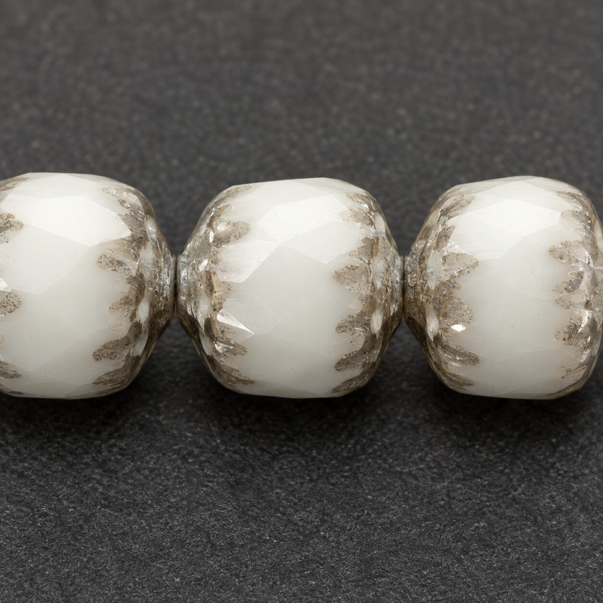 Cathedral Faceted Fire Polished Beads, Chalk White Platin (03000-13702), Glass, Czech Republic
