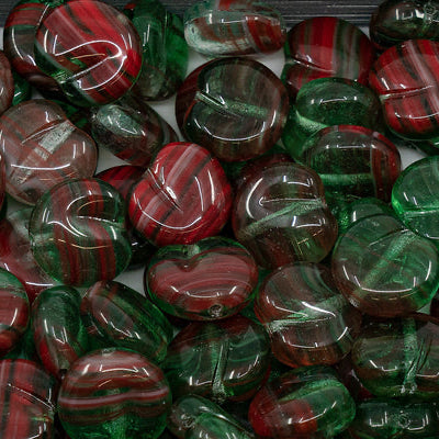 OUTLET 10 grams Apple Shaped Beads, 11 x 12 mm, Green Red Mixed Colors (green-red-mix), Glass, Czech Republic