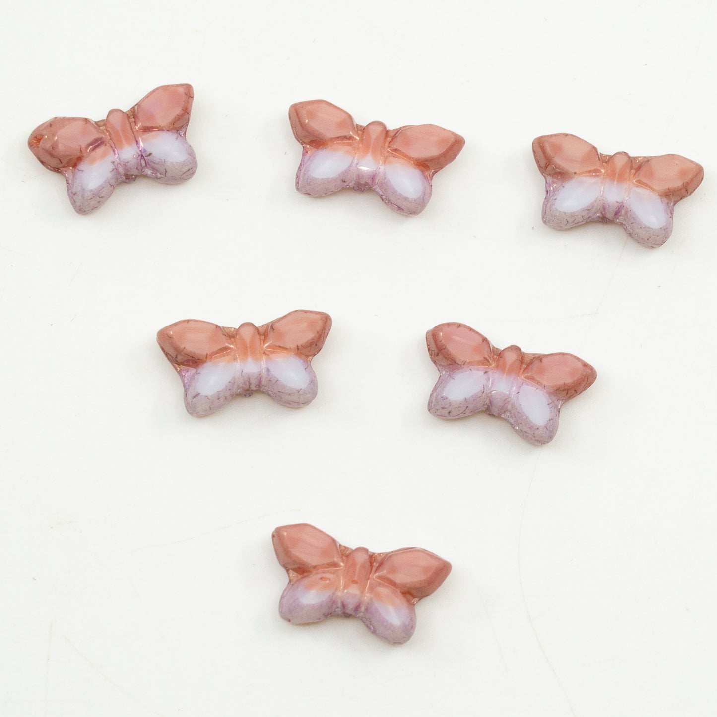 OUTLET 5 grams Table Cut Butterfly Beads, 20 x 12 mm, Opaque Pink 4000 Luster Lila (74020-04000-14494), Glass, Japan