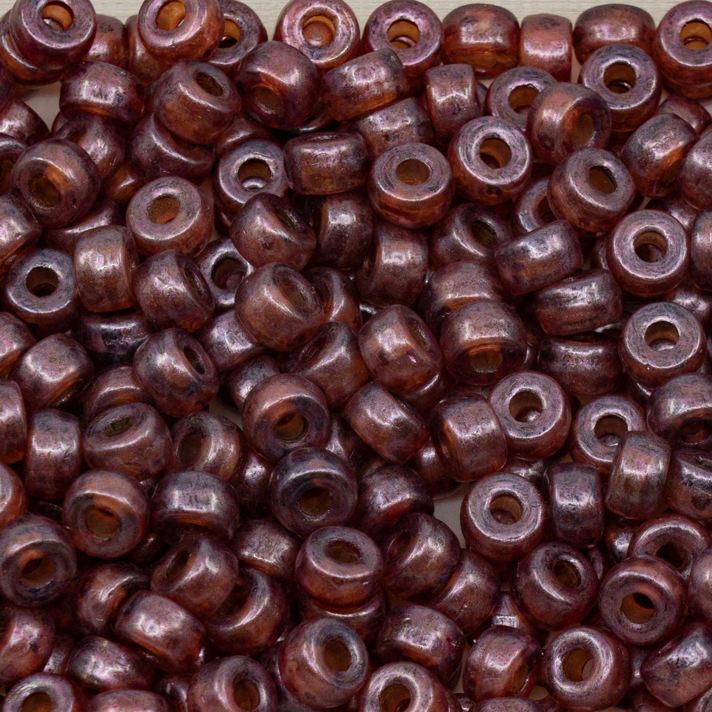 OUTLET 250g Pony Bagel Beads wiht Large Hole, 6 x 6 mm, Crystal Rose Luster Spotted (00030-65328), Glass, Czech Republic