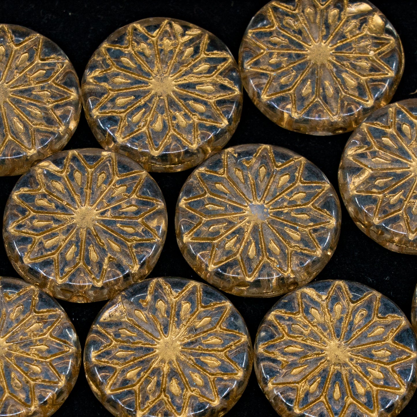 OUTLET 250g/50g Origami Flower Beads, 18 x 18 mm, Crystal Luster Brown Full Coated Gold Lined (00030-14413-54302), Glass, Czech Republic
