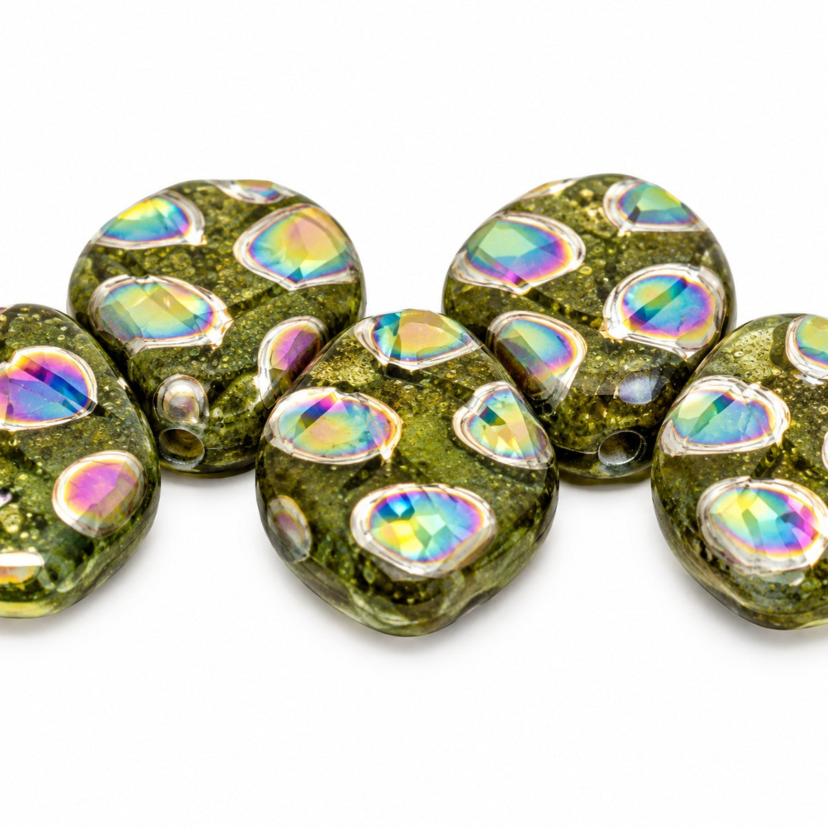Small Leaf Pressed Beads, Transparent Green 28177 (50230-28177), Glass, Czech Republic