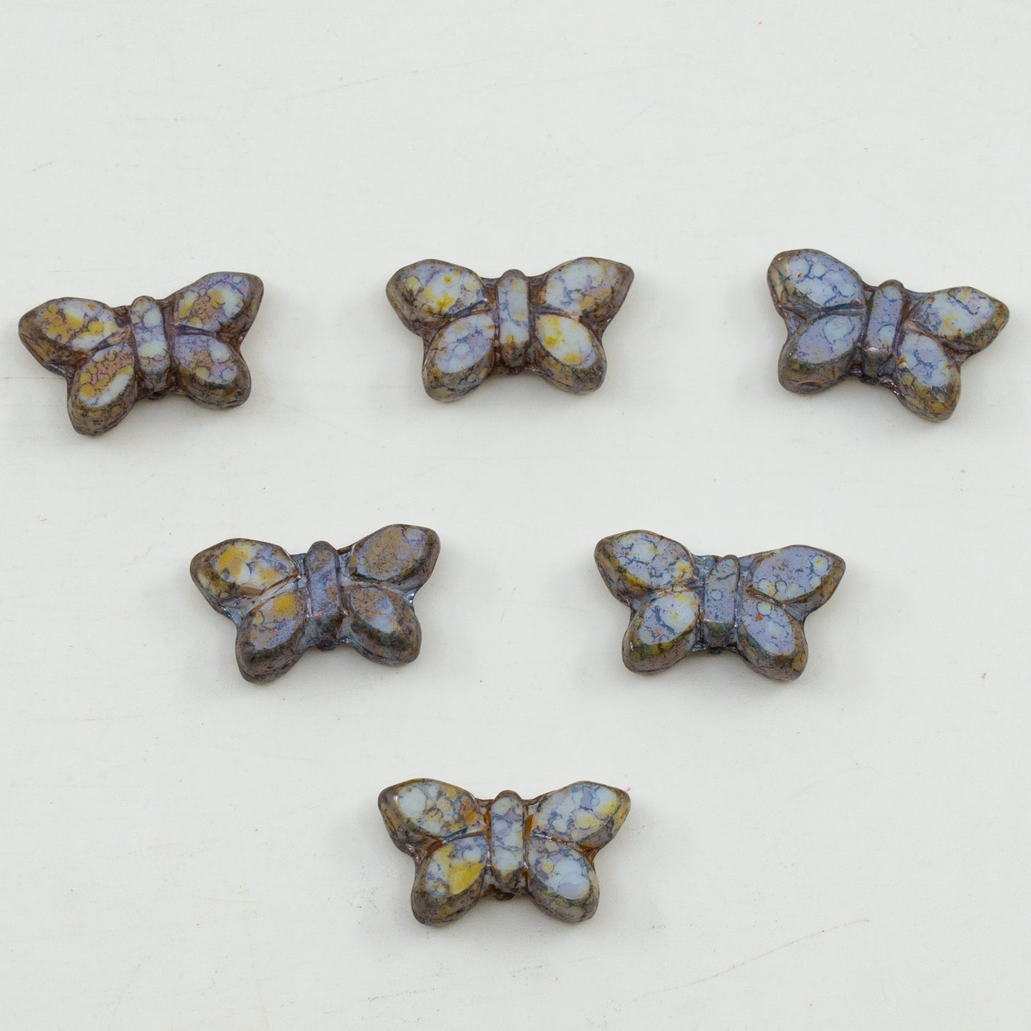 OUTLET 5 grams Table Cut Butterfly Beads, 20X12 x mm, White Senegal Blue (WHITE-SENEGAL-BLUE), Glass, Czech Republic