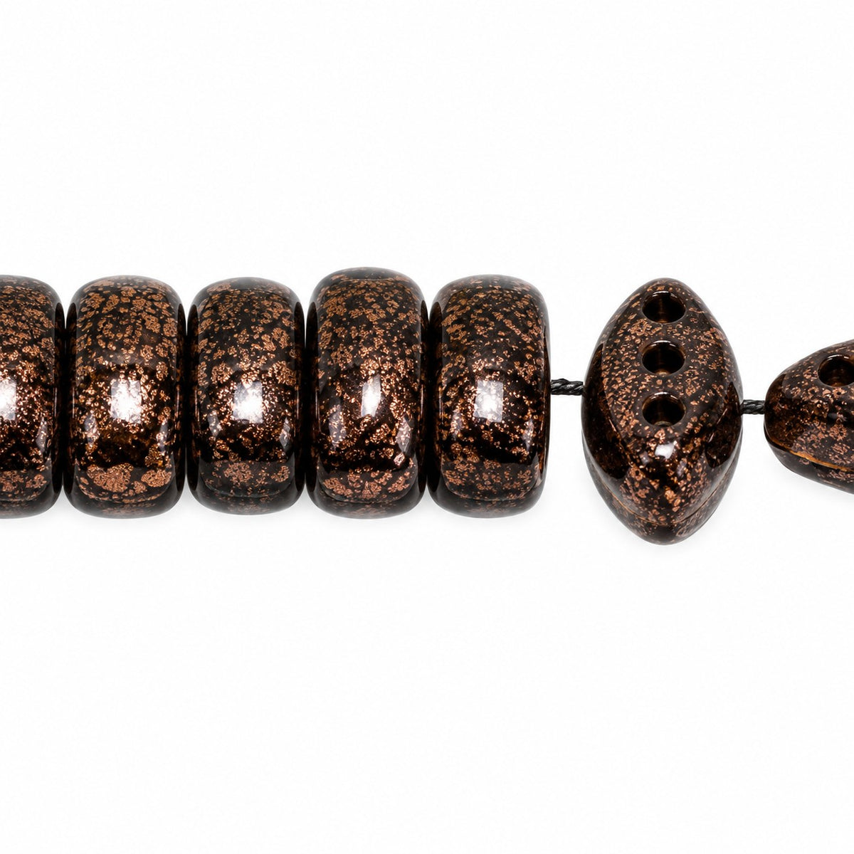 3-Hole Pressed Oval Beads, Black 47904 (23980-47904), Glass, Czech Republic