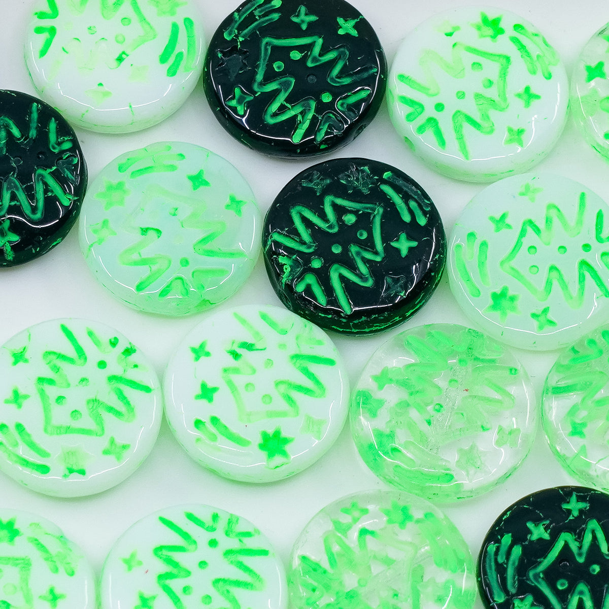OUTLET 250g/50g Coin Bead With Christmas Tree, 14 x 14 mm, Mixed Colors 54153 Neon (mix-54153-neon), Glass, Czech Republic