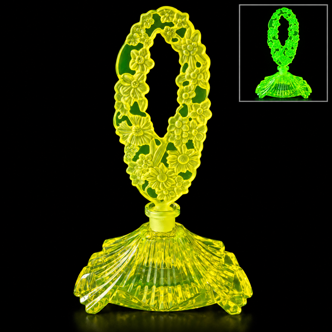 Uranium Vintage Bohemia Glass Perfume Bottle, Czech Republic, OUTLET