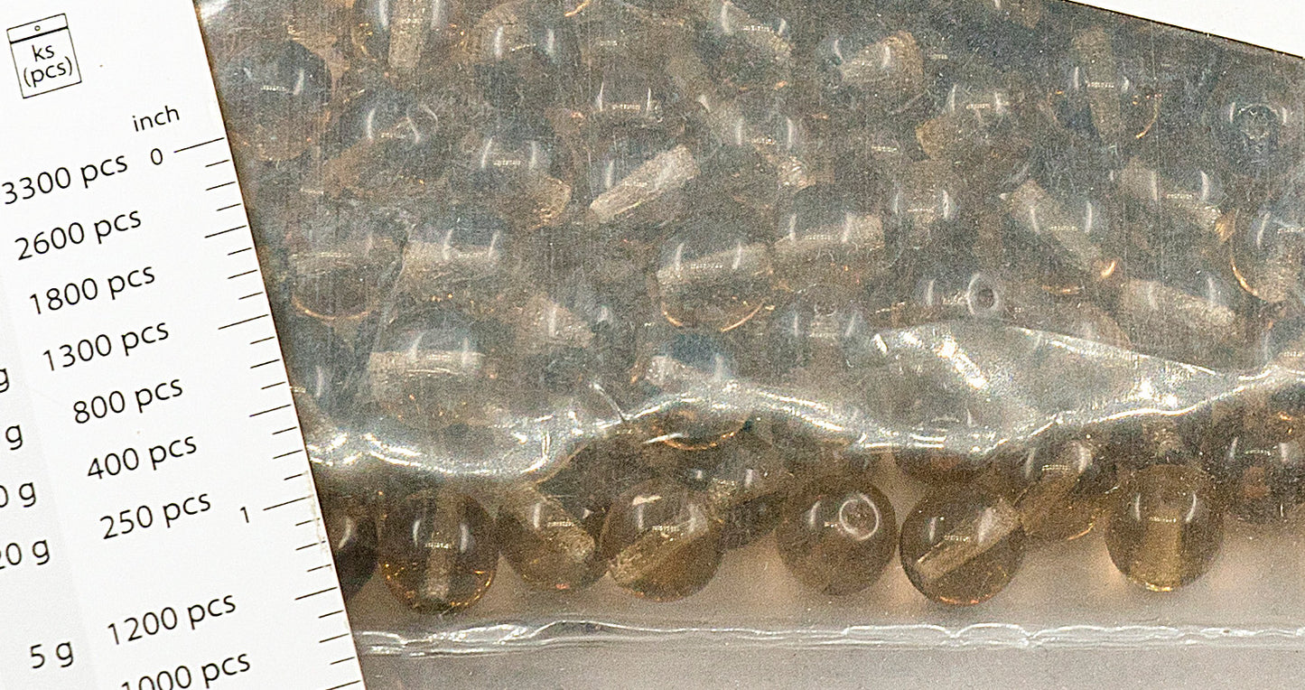 アウトレット 250g ラウンドプレスドドラックビーズ、8 x 8 mm、透明ブラウン(10220)、ガラス、チェコ共和国