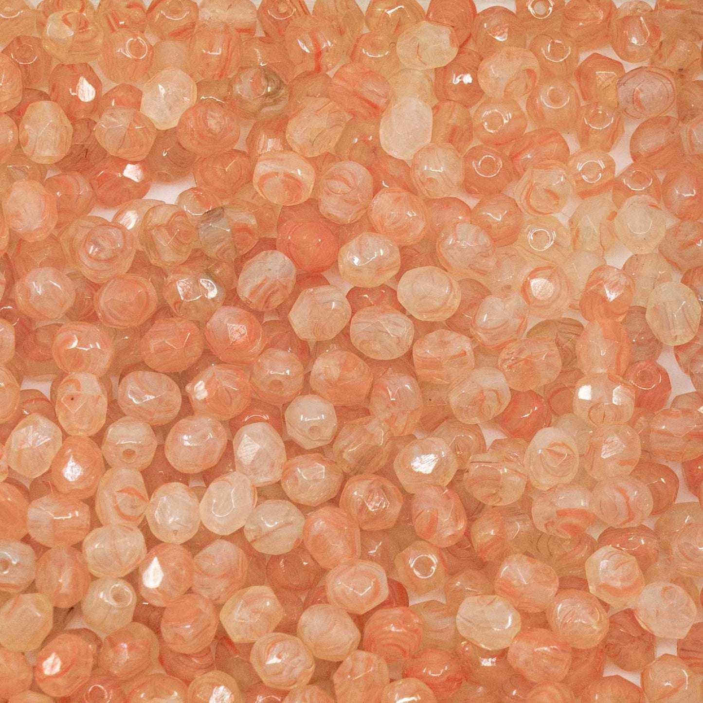 出口 250 克刻面圆形火抛光珠,4 x 4 毫米,橙色淡条纹蛋白石 (00030-81800),玻璃,捷克共和国