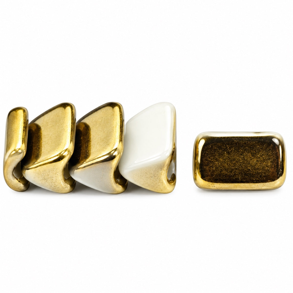 Dome Beads With Middle Hole, White Gold (02010-26441), Glass, Czech Republic