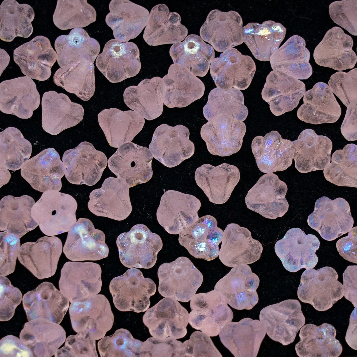 OUTLET 250g/50g Bell Flower Beads, 4 x 6 mm, Transparent Pink Etched Ab (70120-etch-28701), Glass, Czech Republic