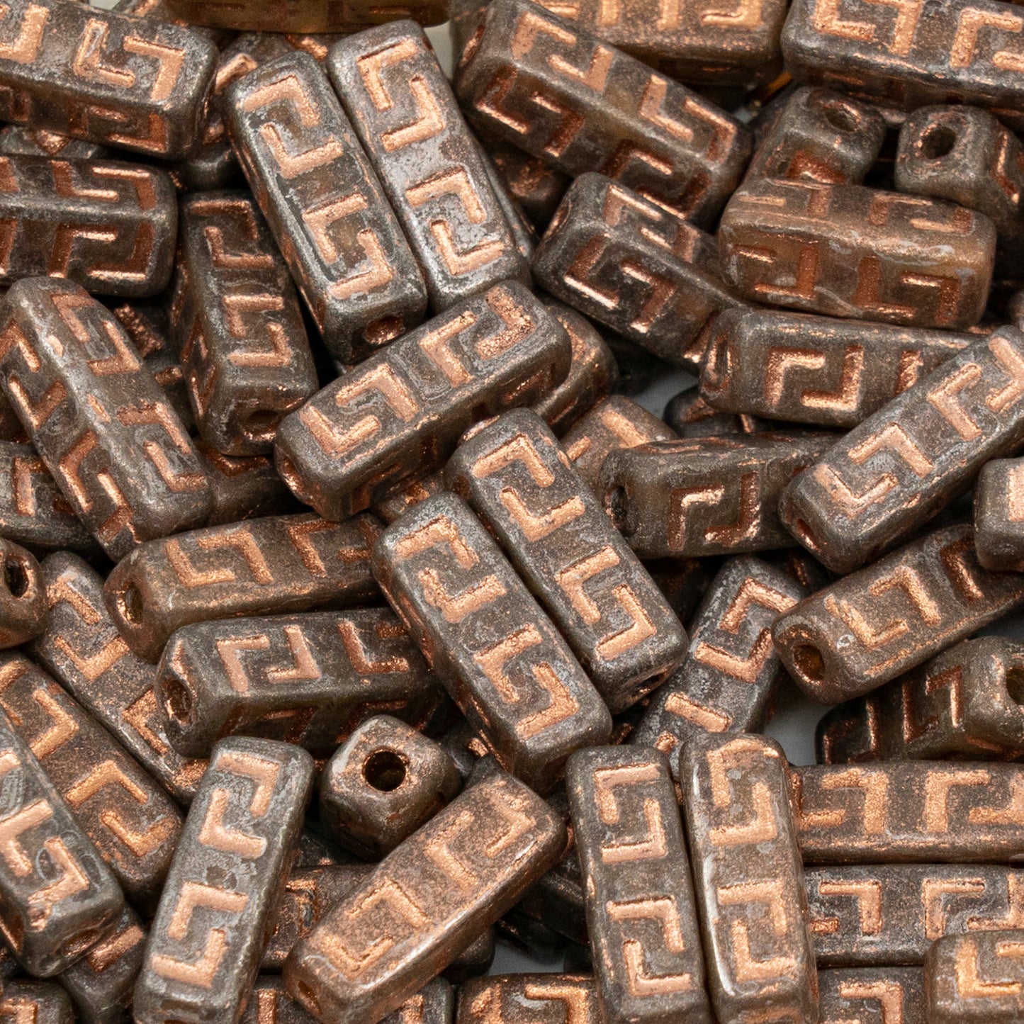 OUTLET 250g/50g Celtic Block Beads, 15 x 5 mm, White Beige Copper Lined (02010-beige-54307), Glass, Czech Republic