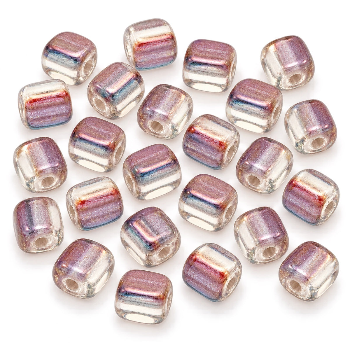 Rounded Cube Beads, Crystal Combined Luster Red Blue (00030-91006), Glass, Czech Republic