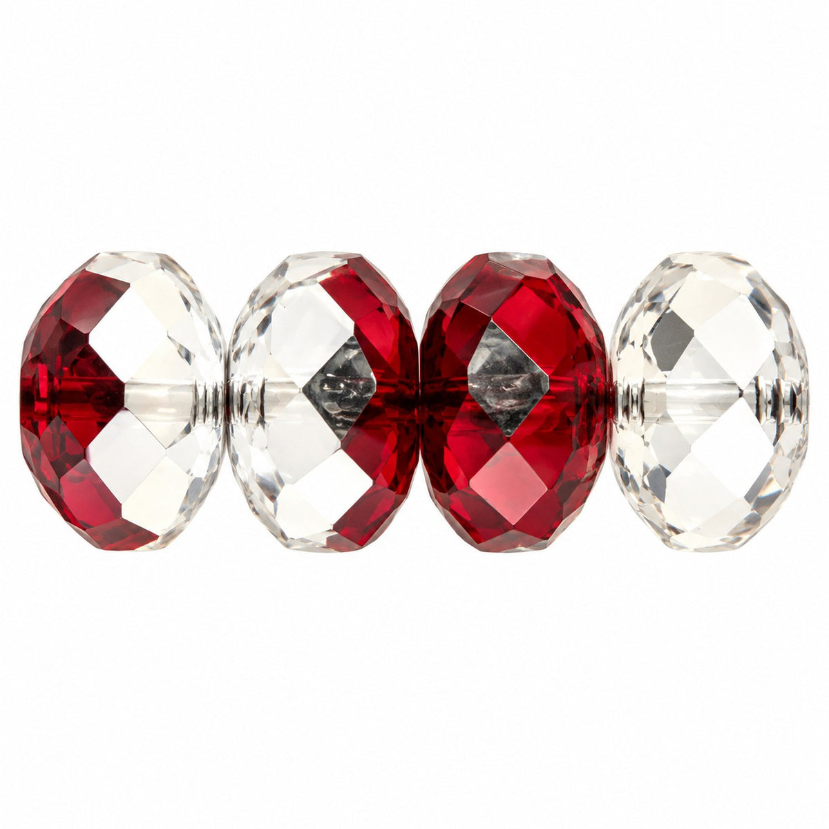 Special Cut Faceted Fire Polished Beads, Transparent Red Crystal Silver Half Coating (90100-27001), Glass, Czech Republic