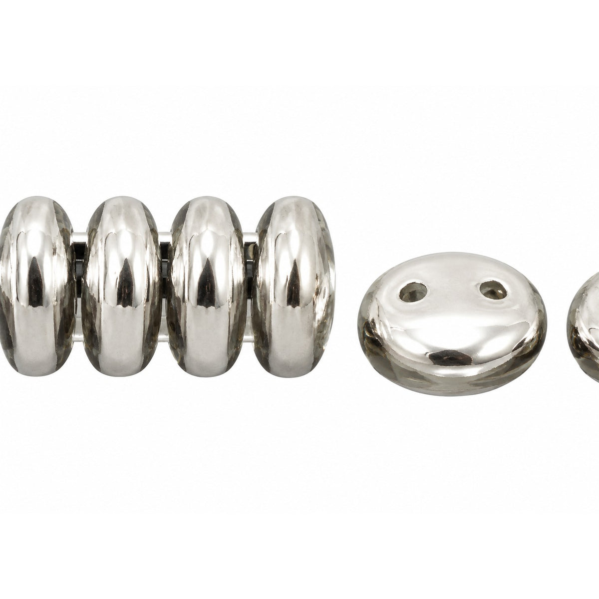 Donuts And Discs 2-Hole Pressed Beads, White Silver (2010-27000), Glass, Czech Republic