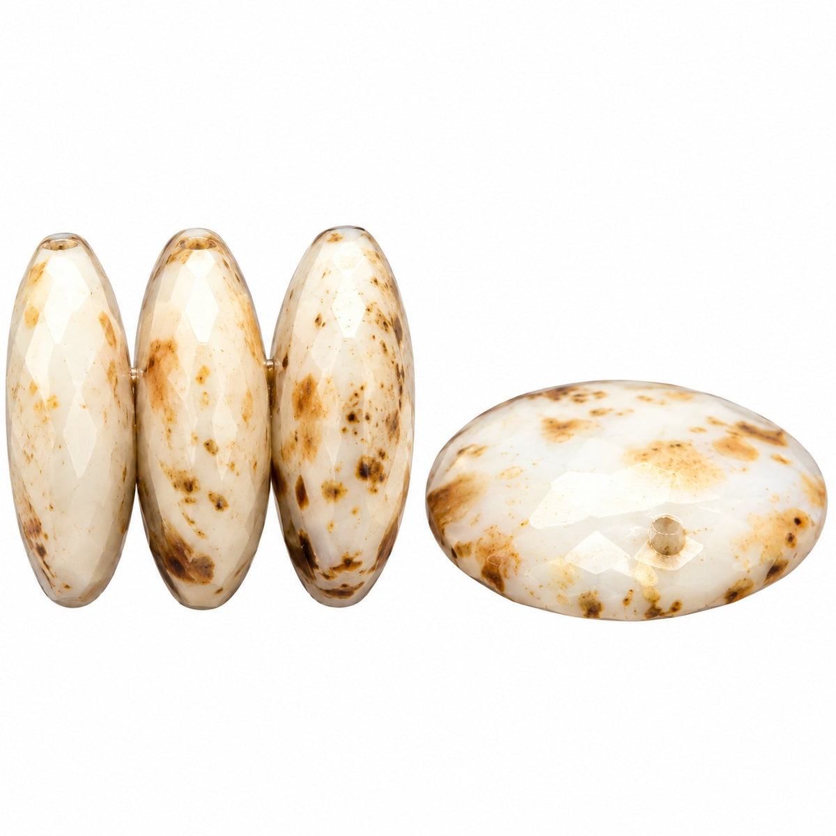 Lentil Round Beads, Chalk White Gold Splash (03000-94401), Glass, Czech Republic