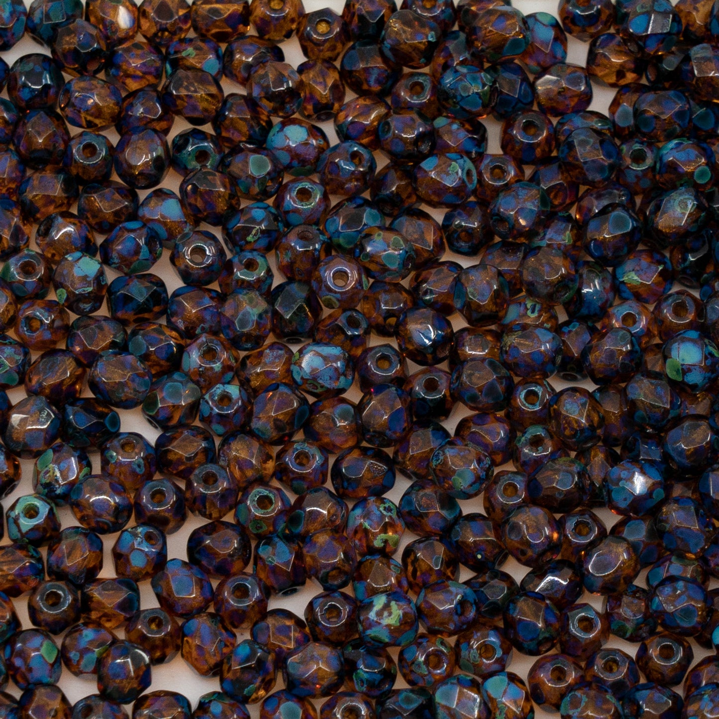 アウトレット(125g/250g)ファセットラウンドファイアポリッシュビーズ、トパーズトラバーチン(10070-86800)、ガラス、チェコ共和国