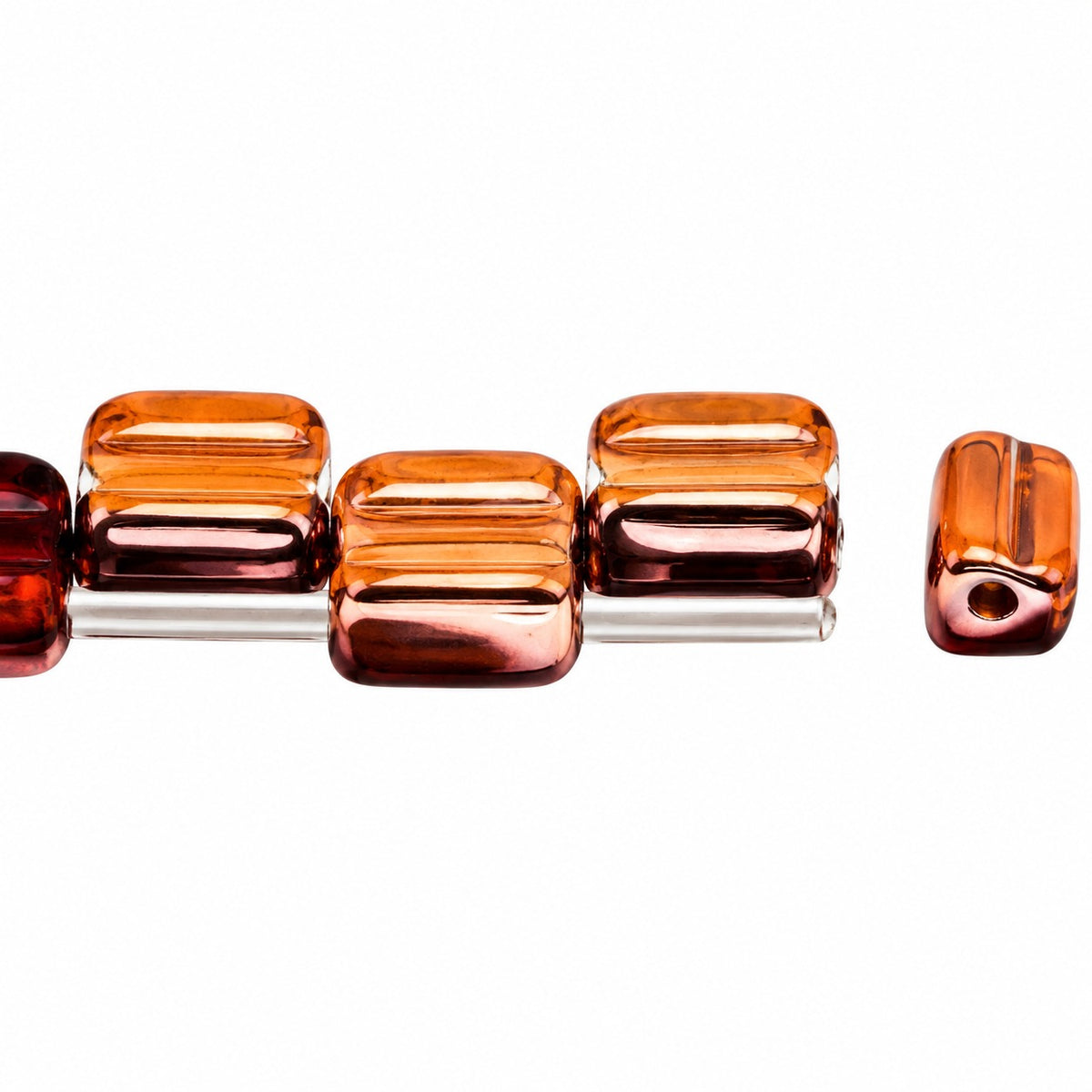 Silky 2-Hole Square Beads, Transparent Red Rose Gold Capri (90100-27101), Glass, Czech Republic