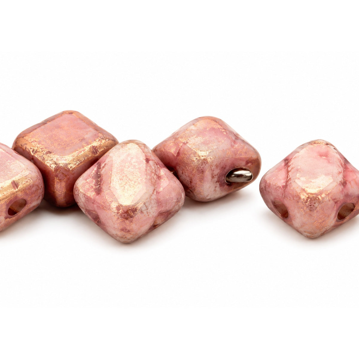 Silky 2-Hole Square Beads, Chalk White Luster Violet Full Coated (03000-14496), Glass, Czech Republic