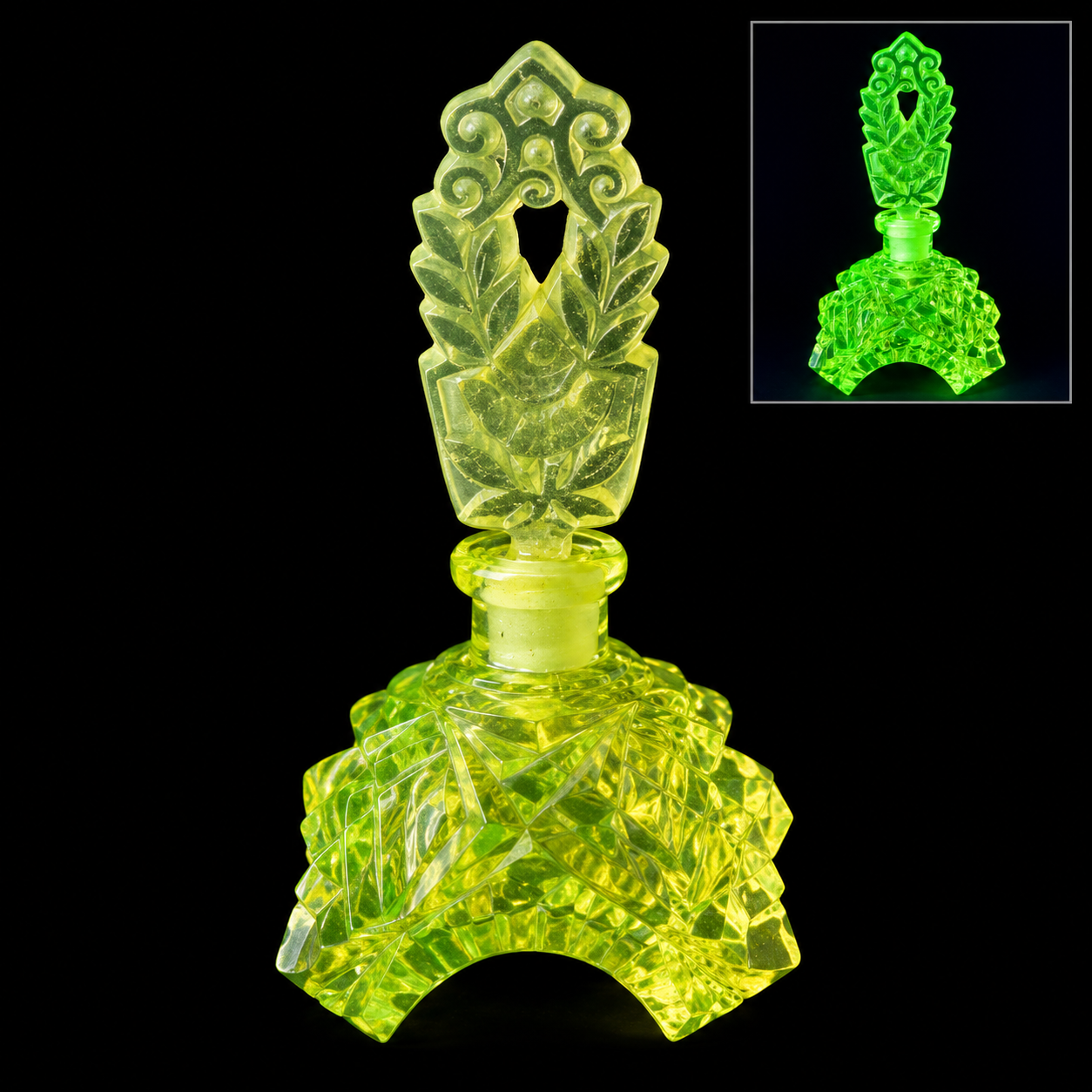 Uranium Vintage Bohemia Glass Perfume Bottle, Czech Republic, OUTLET