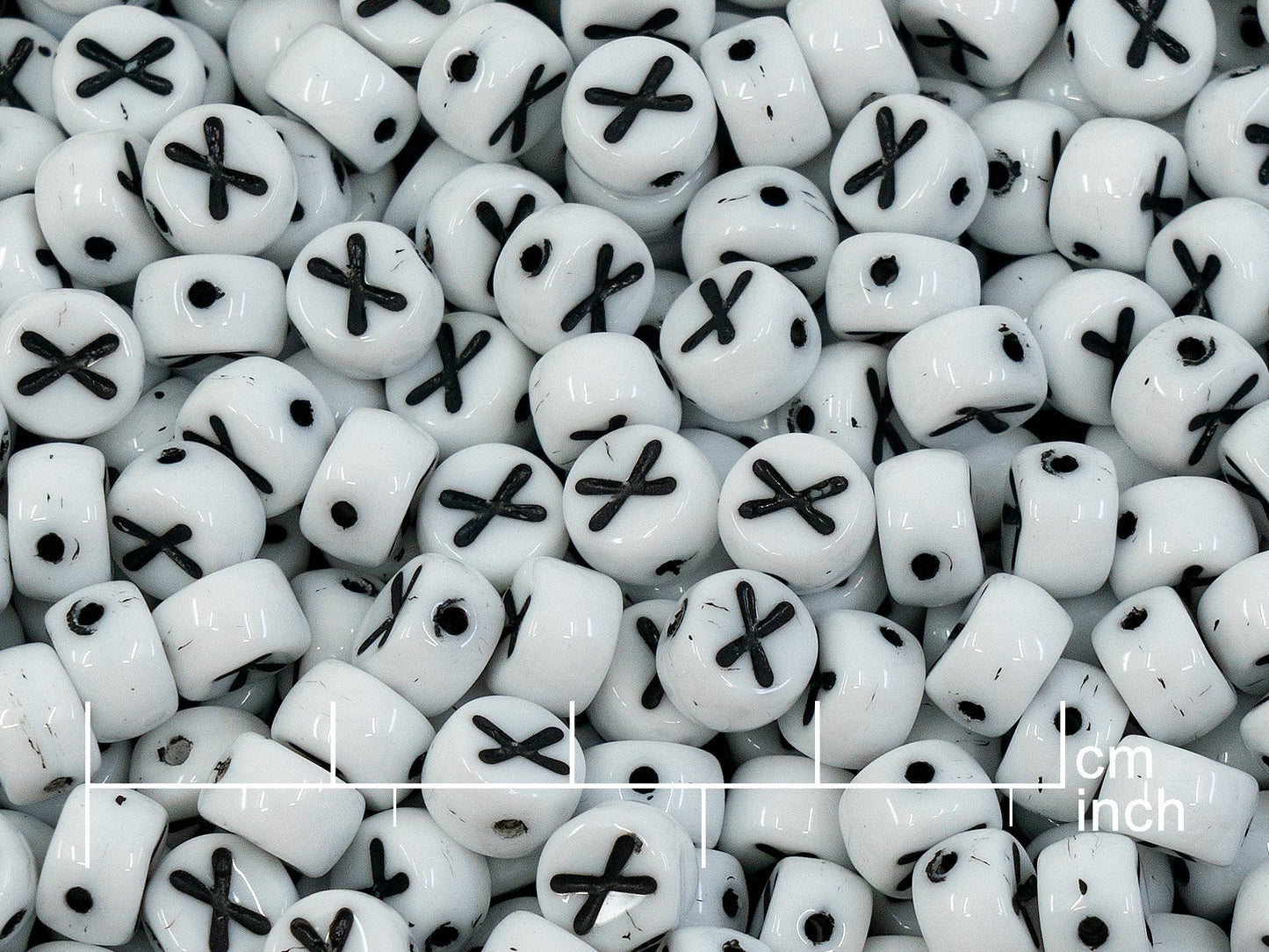 OUTLET 250g Pressed Czech Glass Letter Number Beads, 6 x 6 mm, (x), White Black Lined, Glass, Czech Republic
