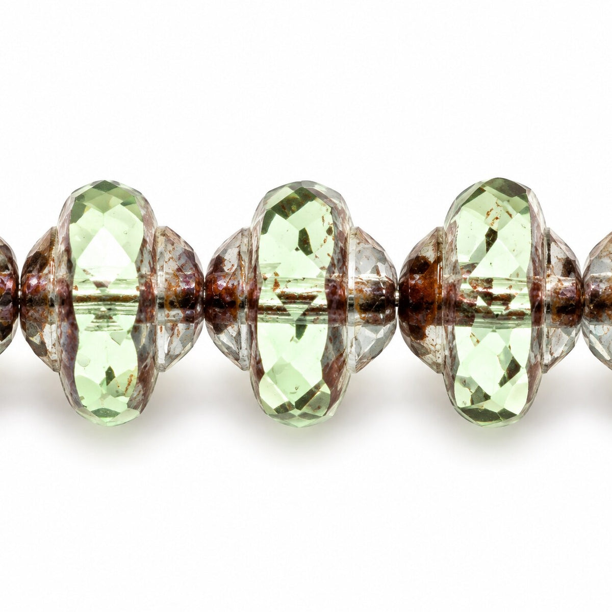 Faceted Special Cut Beads Ufo, Transparent Green Bronze (50510-14415), Glass, Czech Republic