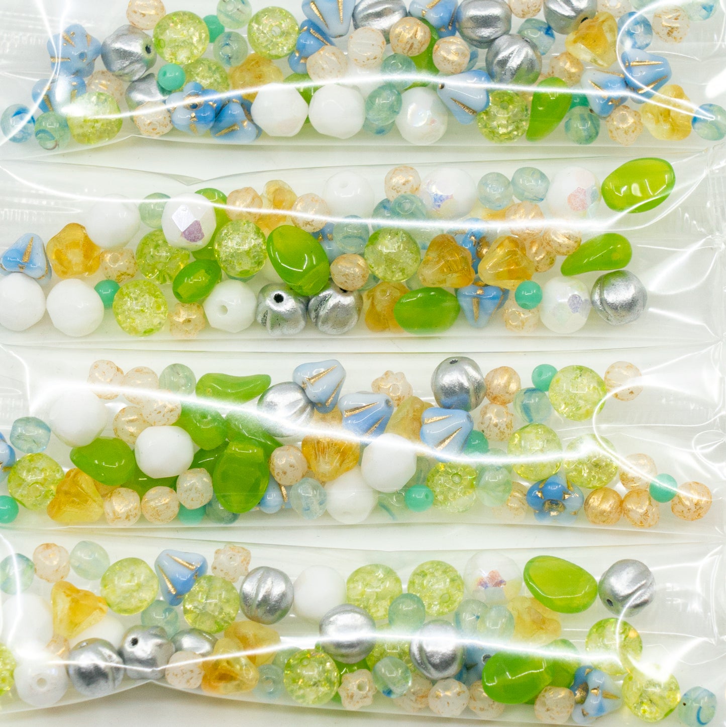 OUTLET 10 grams Glass Bead Mix By Kids, size mix, Greeen Blue White (), Glass, Czech Republic