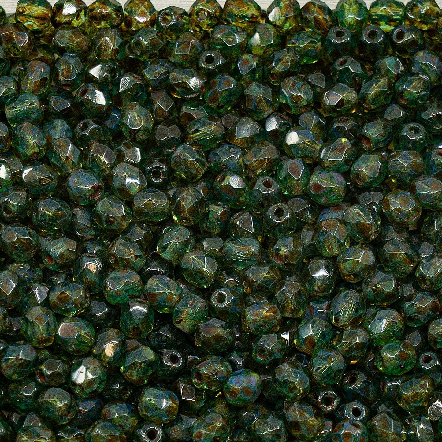 アウトレット ファセットラウンドファイアポリッシュビーズ、4 x 4 mm、透明アクアトラバーチン(60200-86800)、ガラス、チェコ共和国