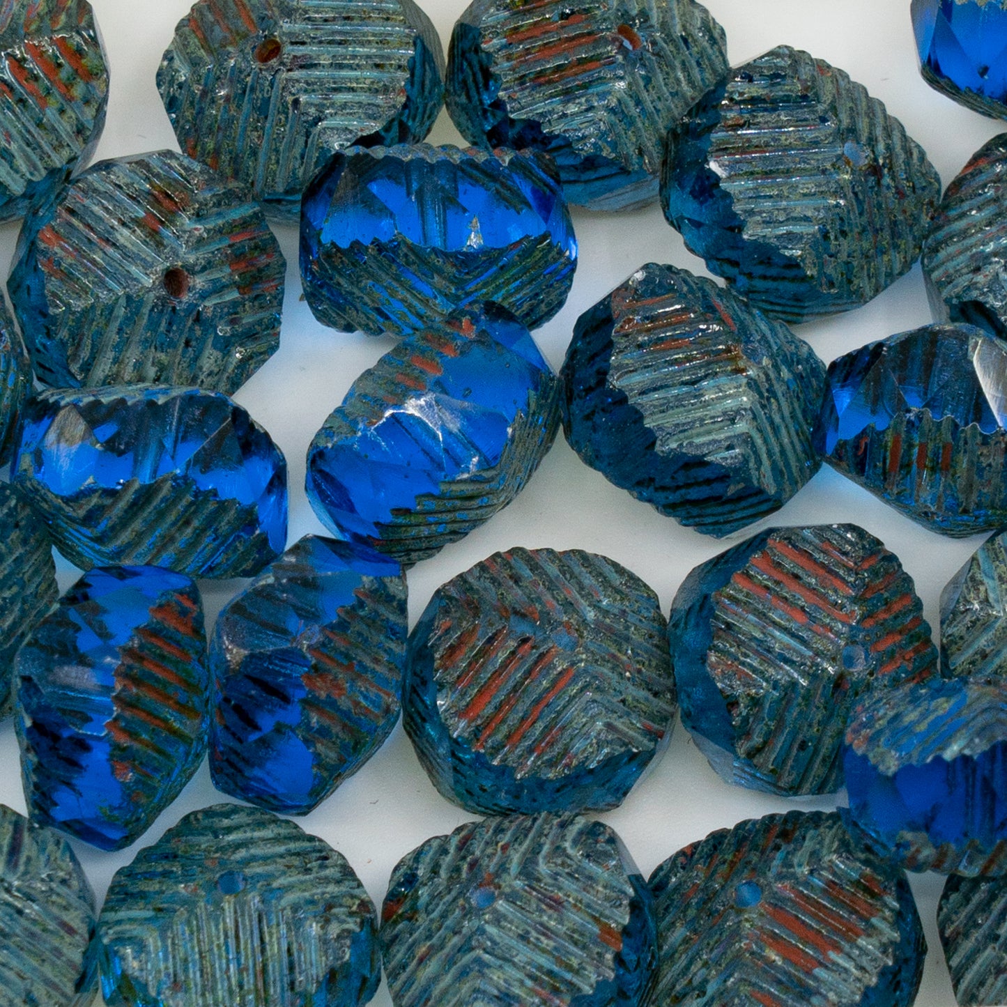 アウトレット 10グラム ファセット加工スペシャルロンデルビーズ ファイアポリッシュ 10 x 14 mm 透明ブルーステインストロング (30040-86805) ガラス チェコ共和国