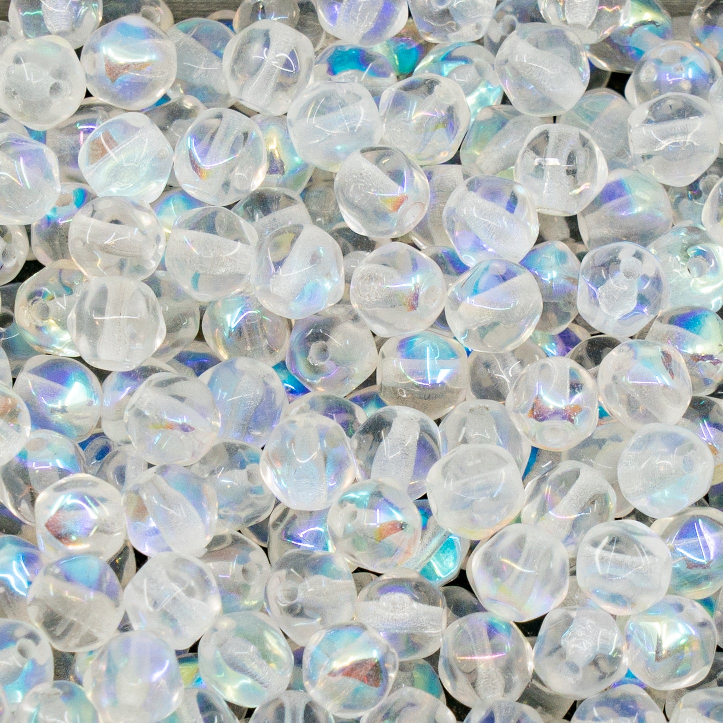 OUTLET 50g English Cut Beads Rounded, 6 x 6 mm, Crystal Ab (00030-28701), Glass, Czech Republic