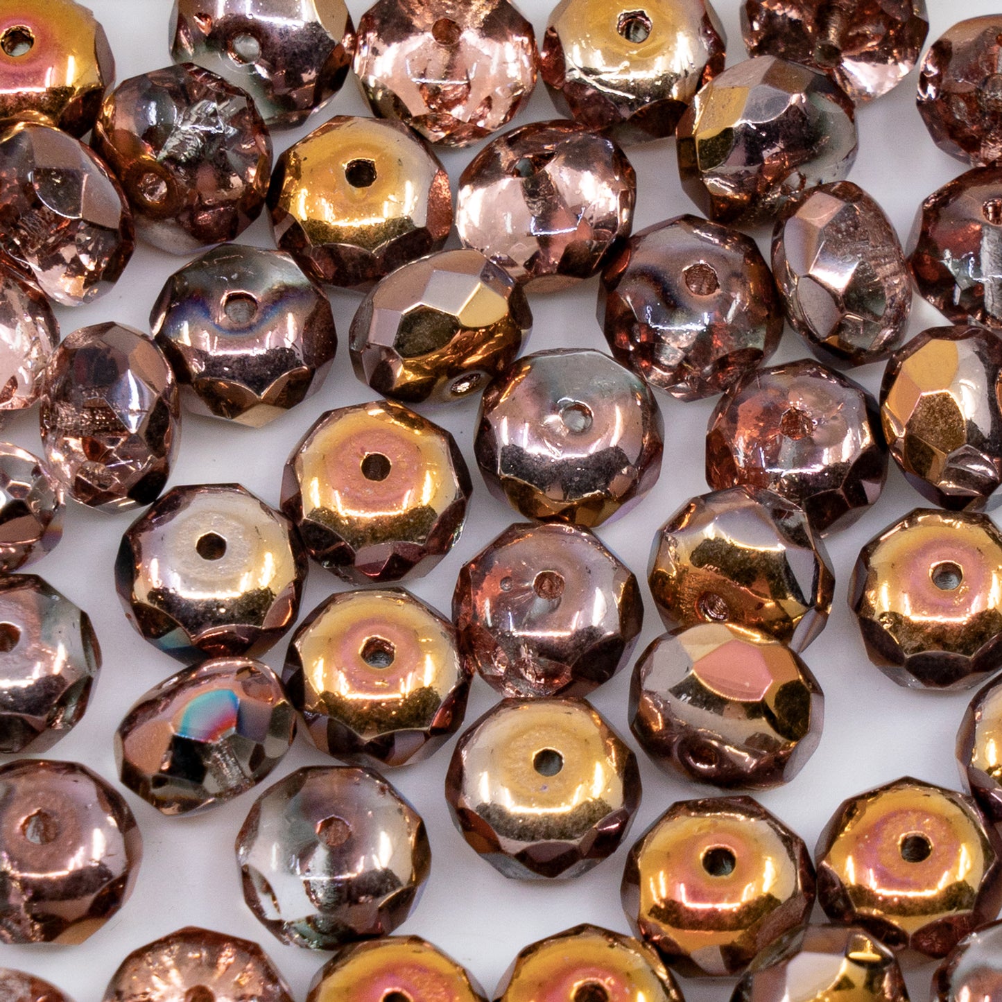 OUTLET 10 grams Faceted Rondelle Fire Polished Beads, 6 x 9 mm, Crystal Rose Gold Capri (00030-27101), Glass, Czech Republic