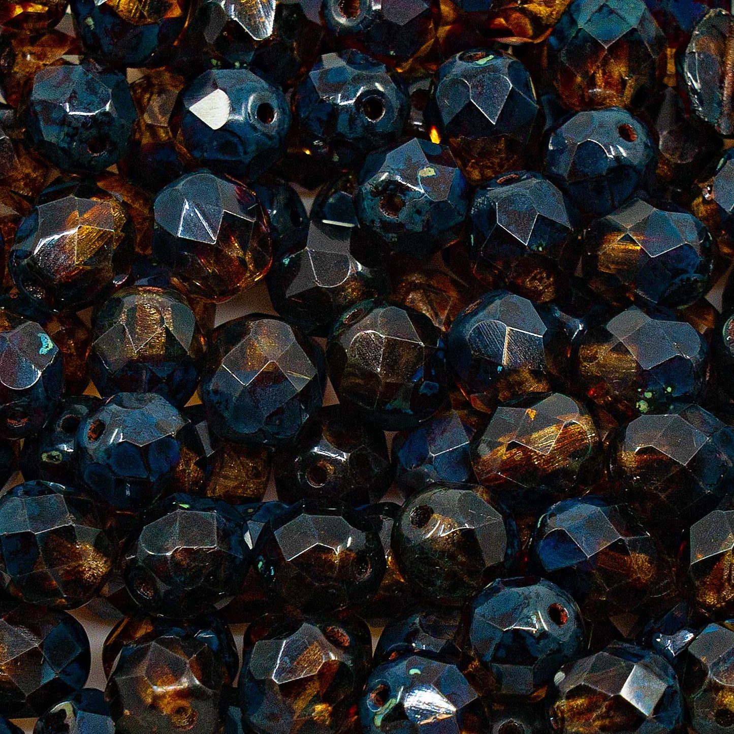 OUTLET Faceted Round Fire Polished Beads, 8 x 8 mm, Ruby Red Travertin (90111-86800), Glass, Czech Republic