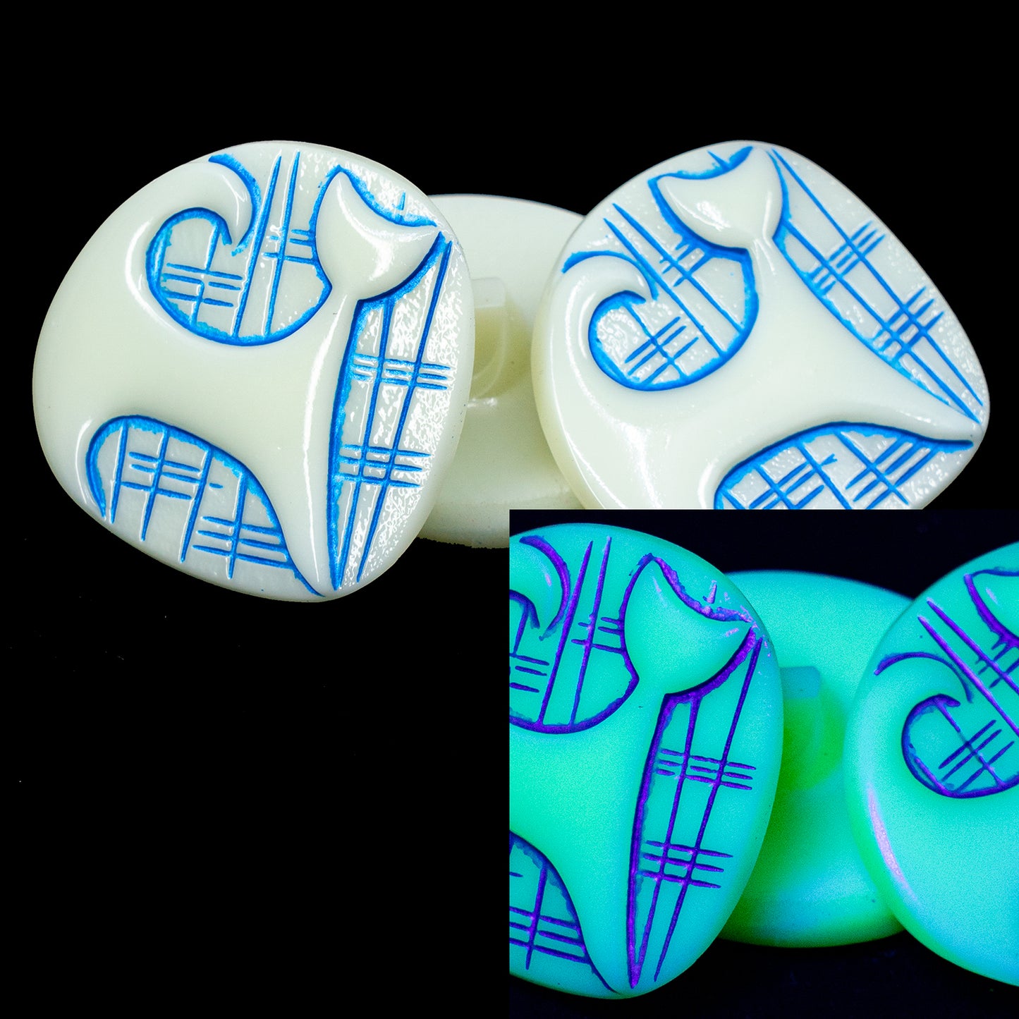 折扣 1 件捷克玻璃手工纽扣,尺寸 8 (18 mm),动物图案 - 现代猫 (),玻璃,捷克共和国