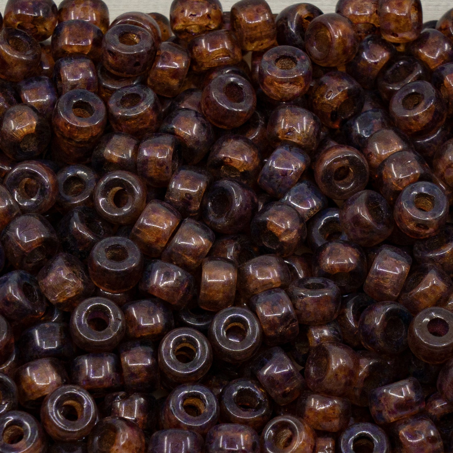 OUTLET 250g Pony Bagel Beads wiht Large Hole, 6 x 6 mm, Crystal Travertin Puprple (00030-65328), Glass, Czech Republic