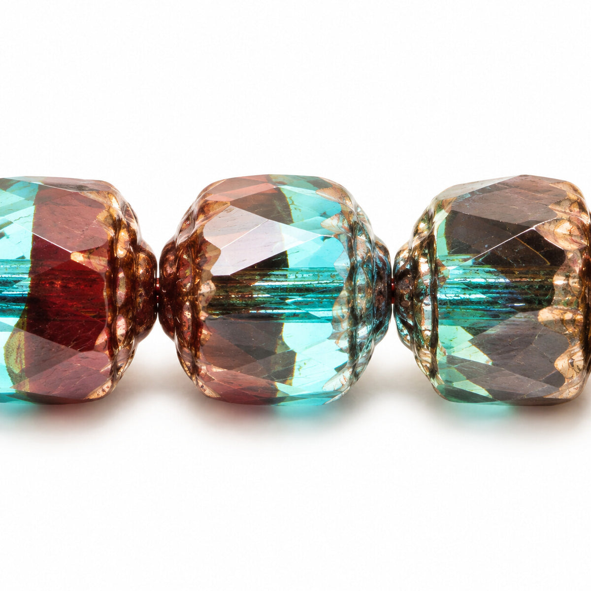 Cathedral Faceted Fire Polished Beads, X1015 Bronze (x1015-14415), Glass, Czech Republic
