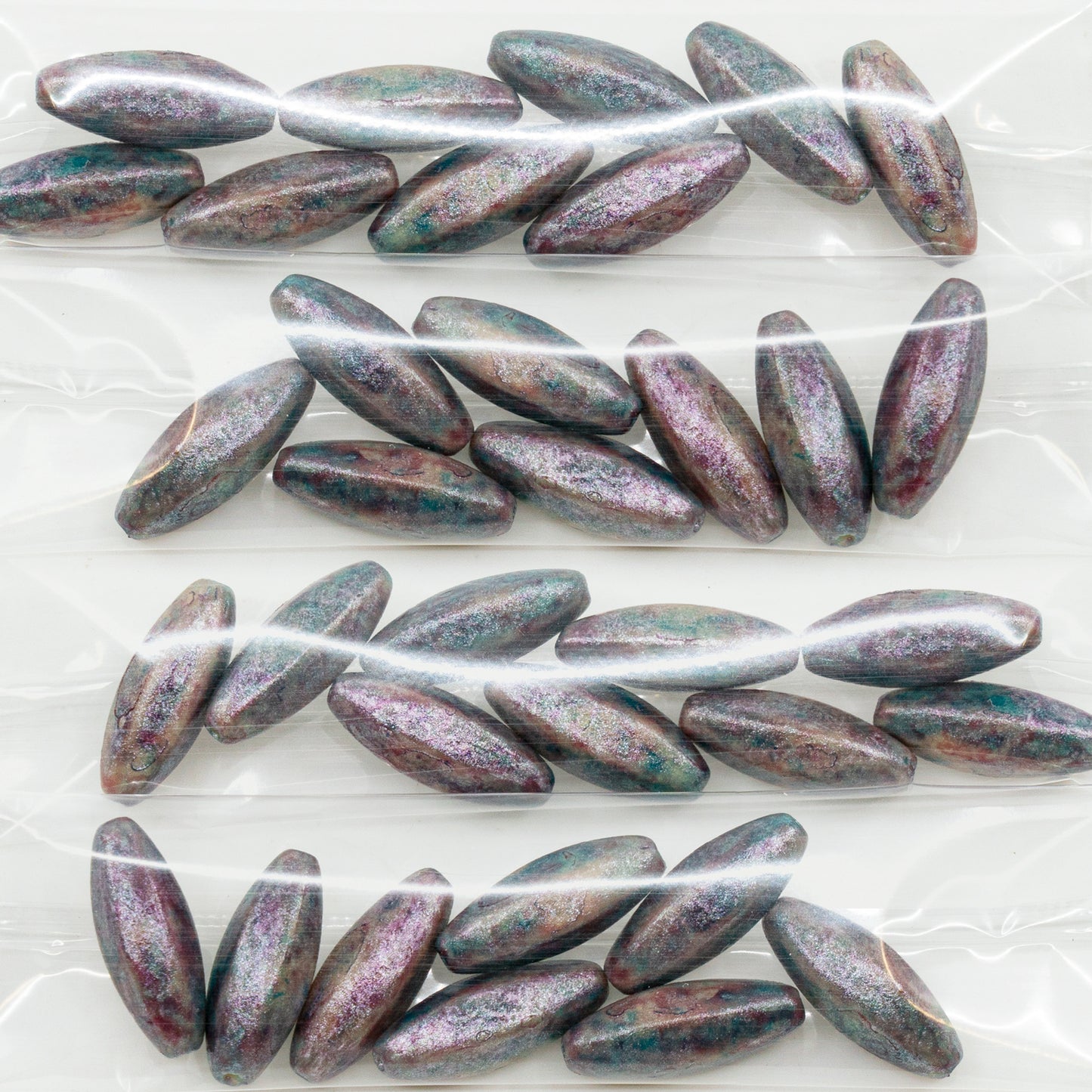 OUTLET 10 grams Peeled Olive Beads, 19 x 7 mm, Beige Matte Turquoise Magenta (13020-84100-D6201), Glass, Czech Republic