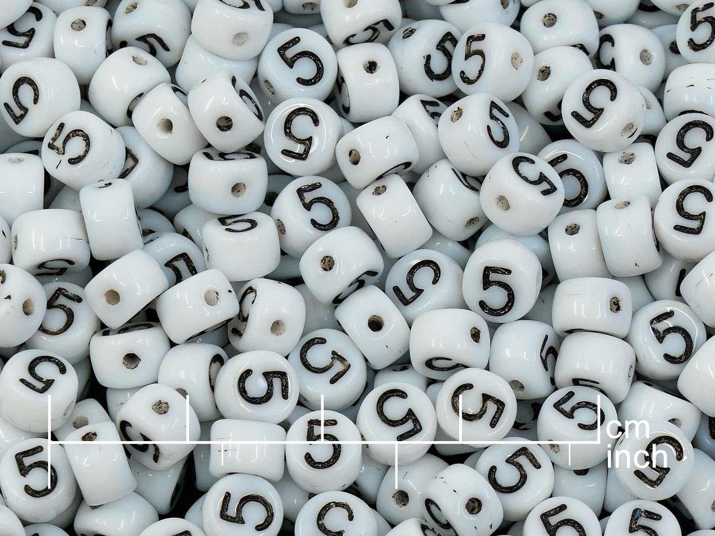 OUTLET 250g Pressed Czech Glass Letter Number Beads, 6 x 6 mm, (5), White Black Lined, Glass, Czech Republic